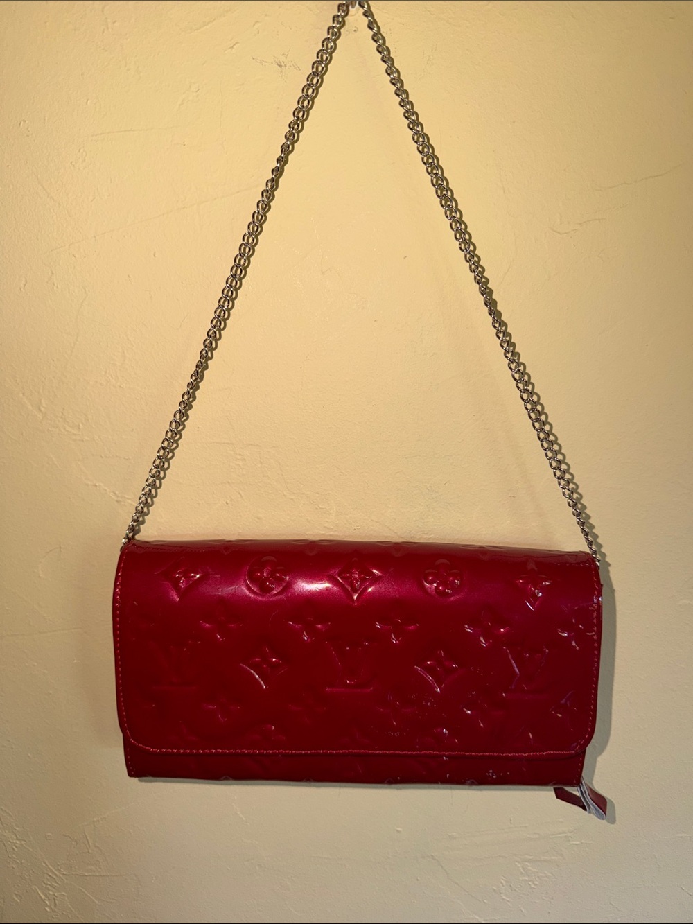 Red Patent Monogram Chain Shoulder Clutch JS-104